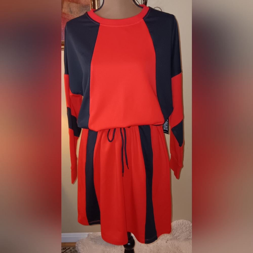 2/$50 Fashion to Figure Red & Black Long Sleeve Sweater Dress, Size 1X